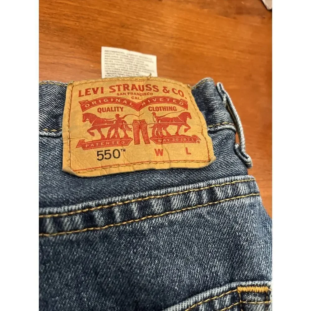 Levis 550 Jeans 48x30 Mens Blue Denim Straight Leg Relaxed Fit Casual‎ Dark Wash